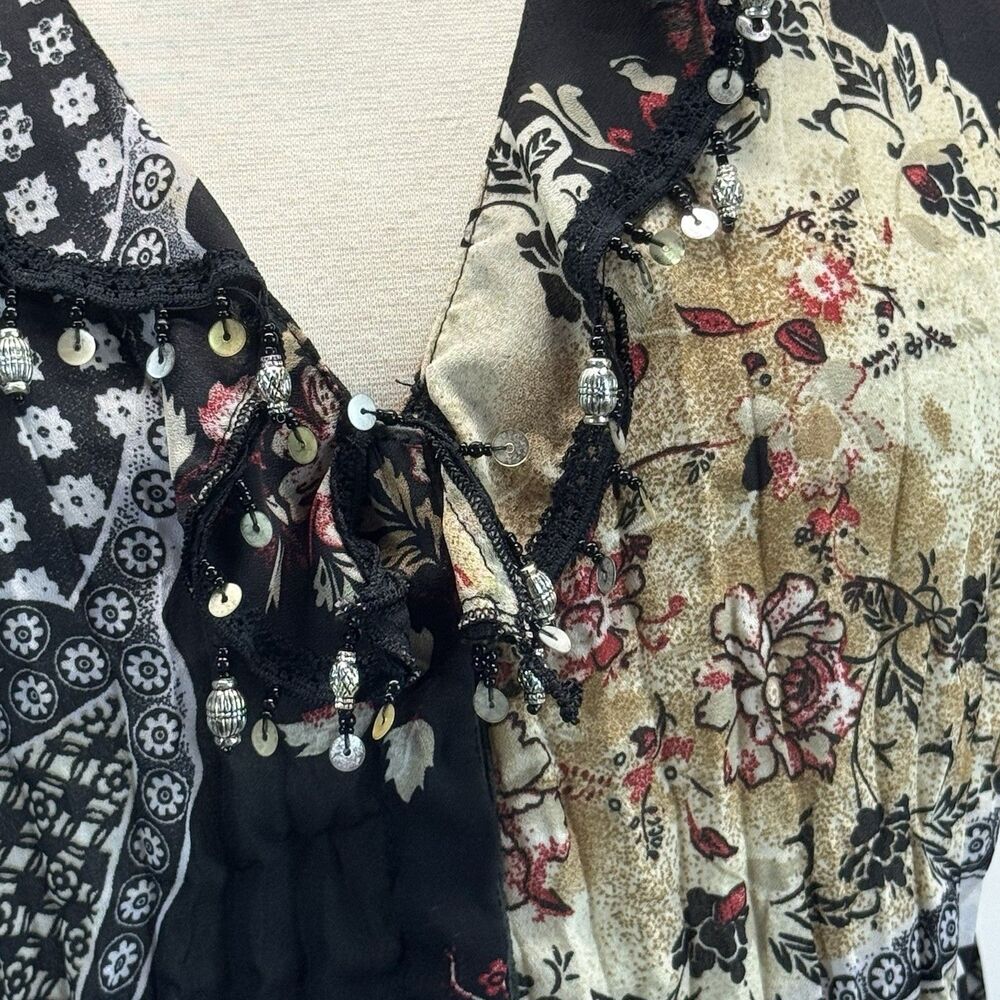 Boho Floral Patchwork Blouse Shirt L Paisley Boho Festival Western Art Flowy - Picture 5 of 13